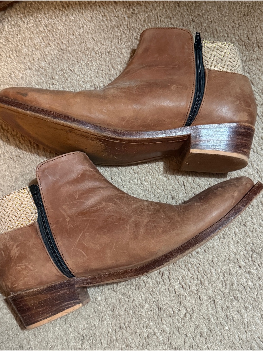 Brown Leather Ankle Boots with Side Zip